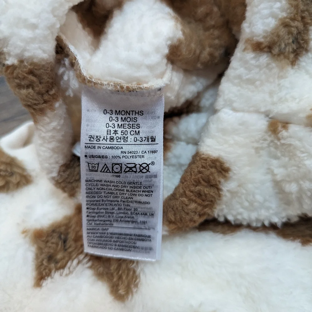 Gap 0-3 Month Sherpa Cozy Lounge Outfit Neutral Teddy Bear Baby Infant Boy Girl - Picture 5 of 5